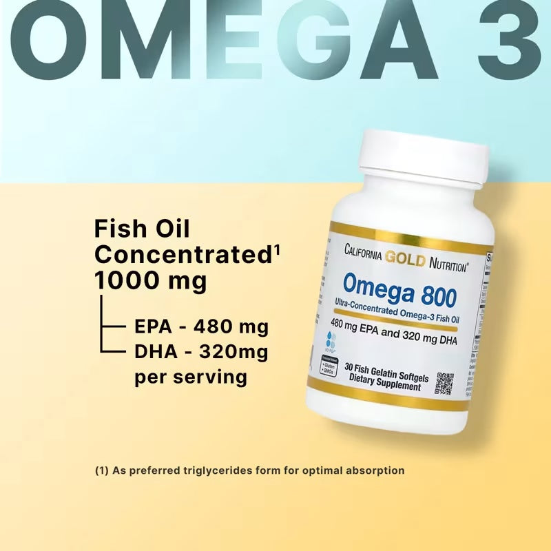 California Gold Nutrition, Omega 800, Aceite de pescado con omega-3 ultraconcentrado, En forma de triglicéridos KD-Pür, 1000 mg, 30 cápsulas blandas de gelatina de pescado