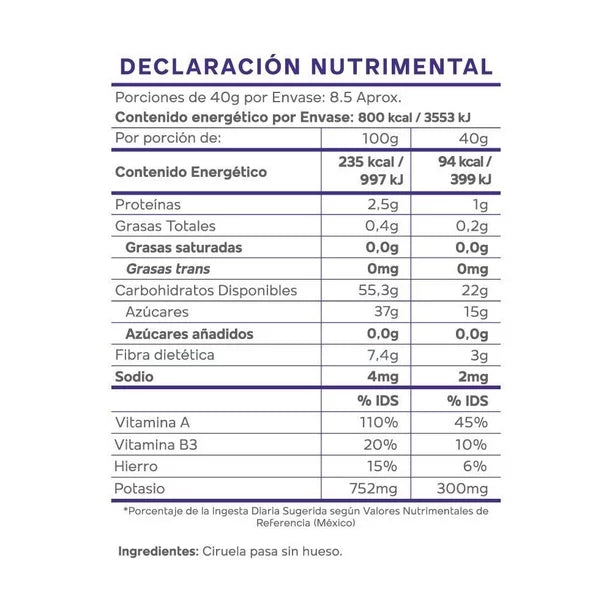 Ciruela pasa deshidratada sin hueso Okko 340 Gr