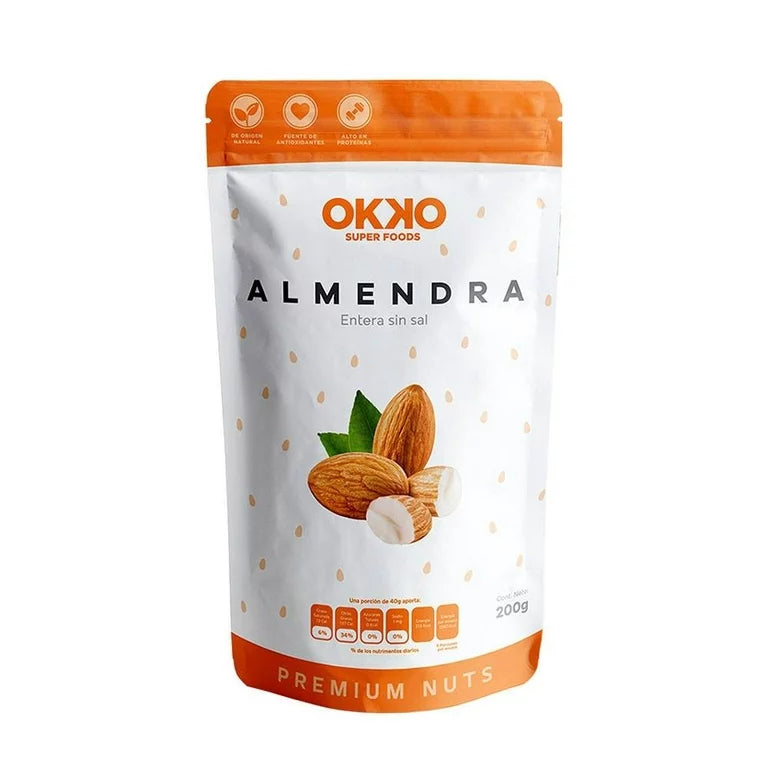 Almendra entera sin sal Okko 200 Gr