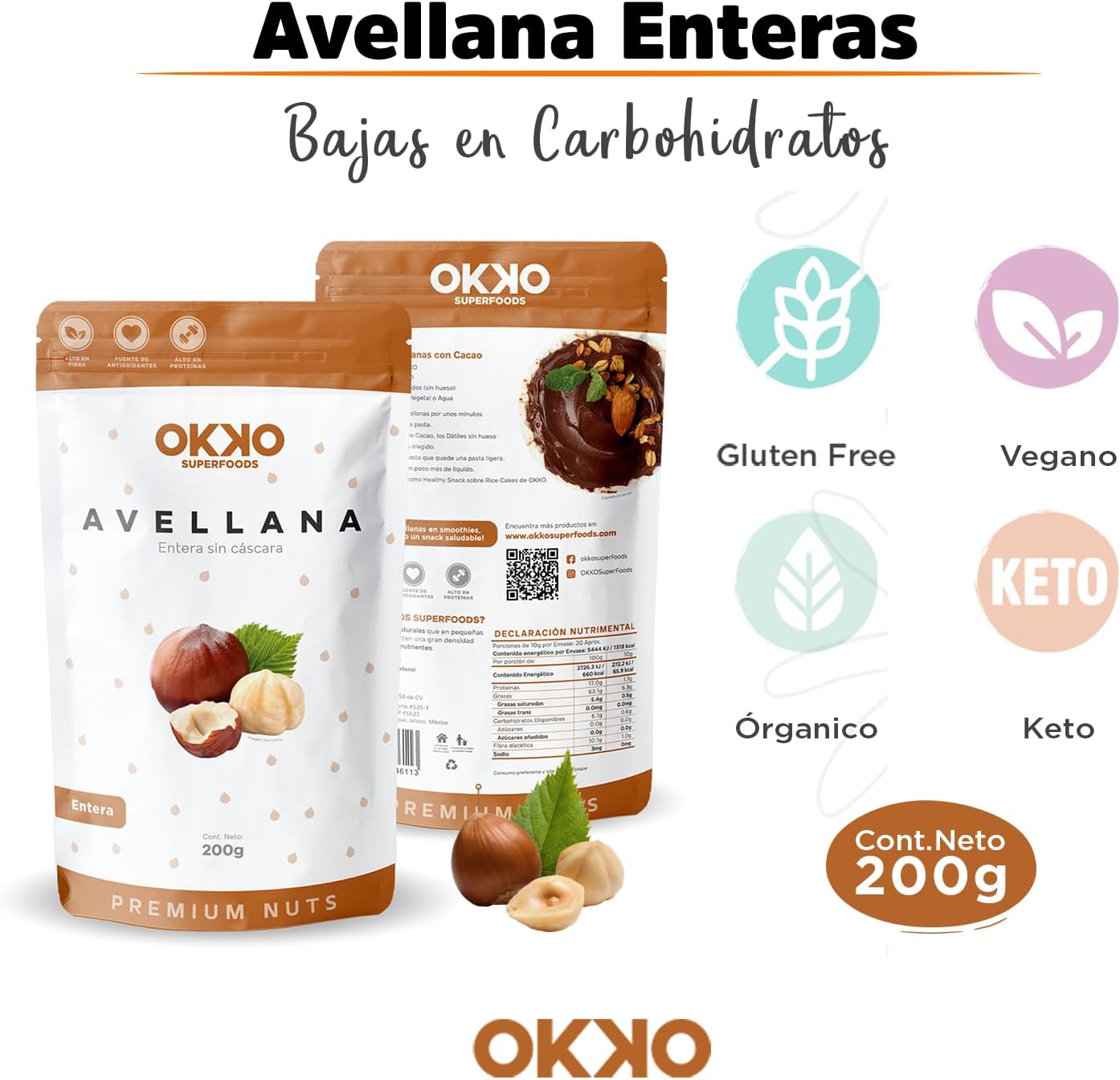 Avellana entera sin cáscara Okko 200 Gr