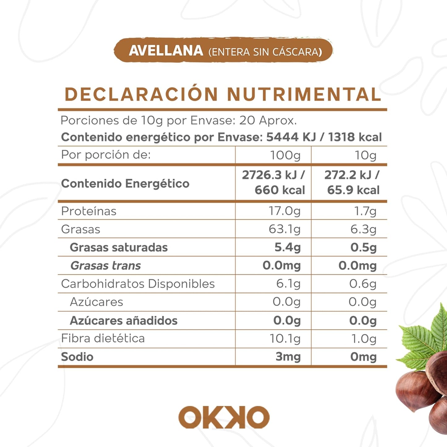 Avellana entera sin cáscara Okko 200 Gr