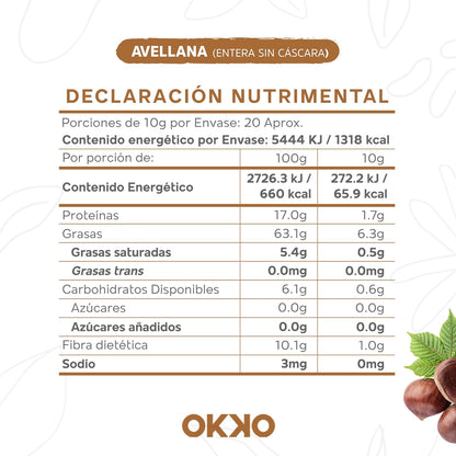 Avellana entera sin cáscara Okko 200 Gr