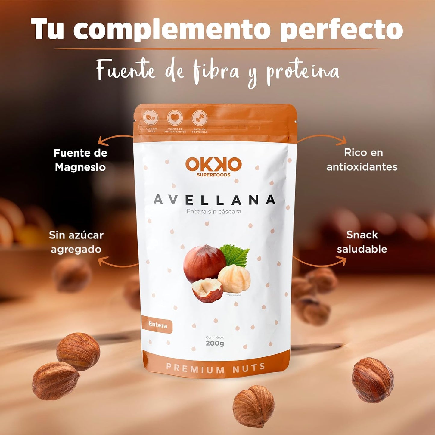 Avellana entera sin cáscara Okko 200 Gr