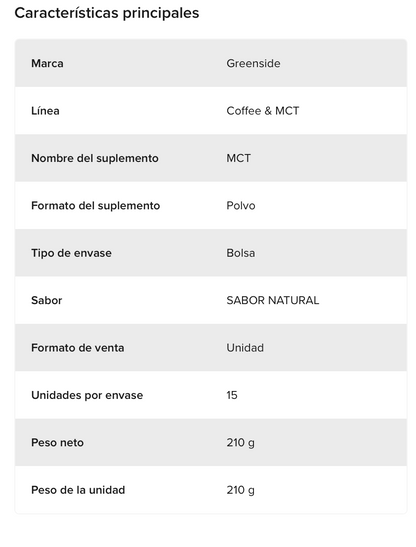 Green Side Coffee & Mct Café Soluble Con Acite De Coco y Aceite MCT  210 G